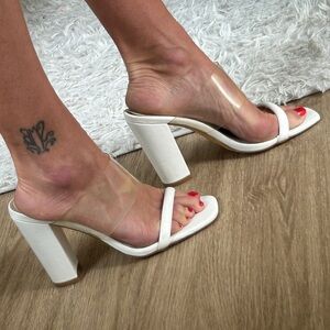 Lulu's White Block Heel w/ Clear Strap